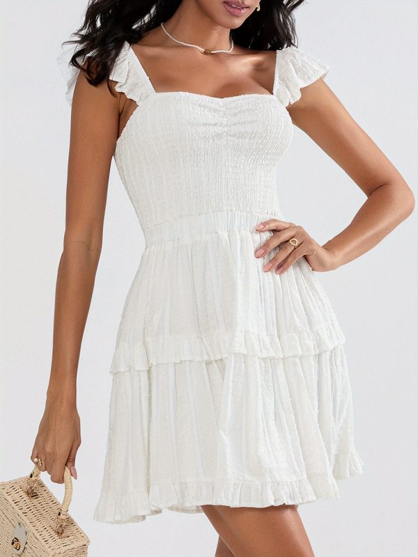 women slip dress, sleeveless backless pleated dots a line dress summer mini dress