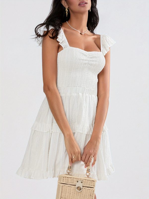 women slip dress, sleeveless backless pleated dots a line dress summer mini dress