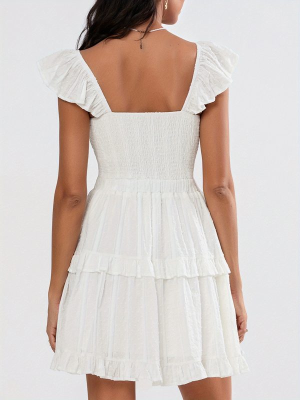 women slip dress, sleeveless backless pleated dots a line dress summer mini dress