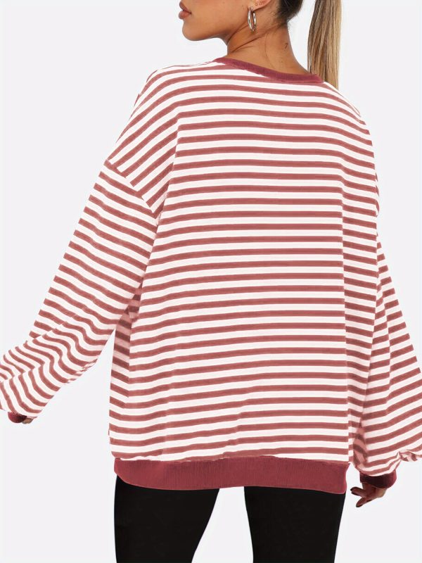 women's striped sweatshirt contrast color long sleeve round neck oversized casual pullover tops