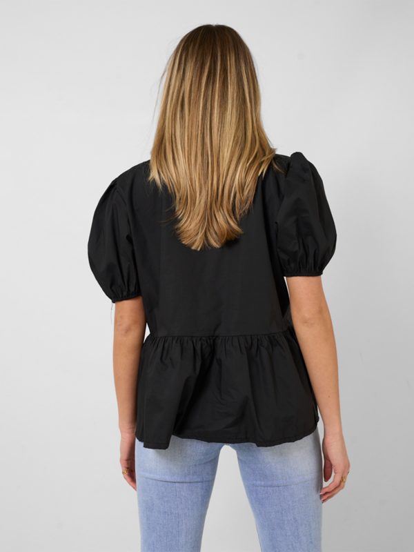 1pc elegant women's crew neck tie front puff sleeve shirt 100% polyester solid color loose blouse for all seasons