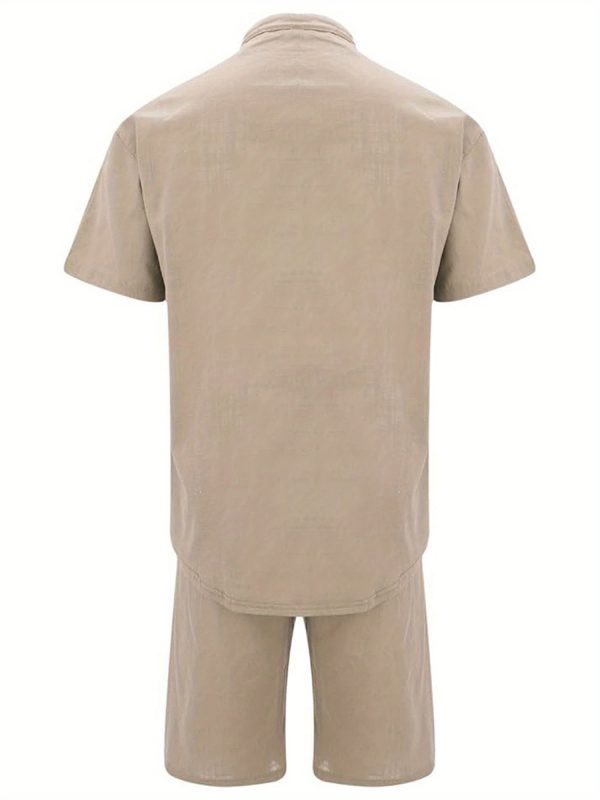 men outfits short sleeve casual outfits two piece sets button up tops solid color shorts set