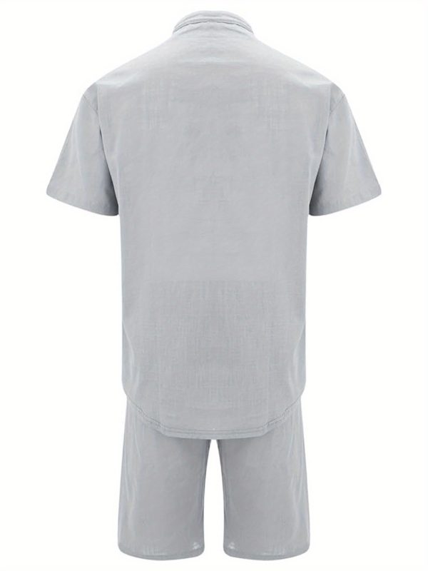 men outfits short sleeve casual outfits two piece sets button up tops solid color shorts set
