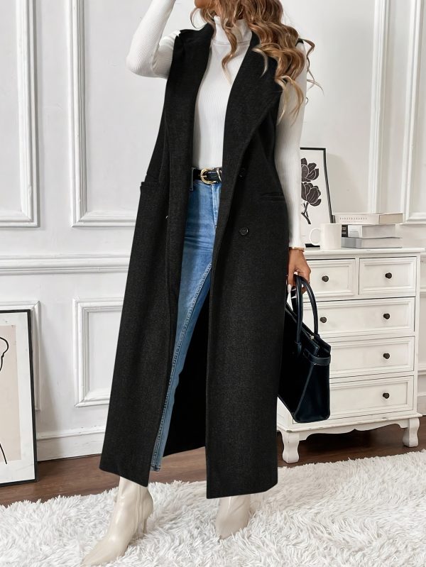 2025 autumnu002fwinter women with sleeveless lapel double breasted single breast pocket floor length coat, suitable for leisure or vacation women