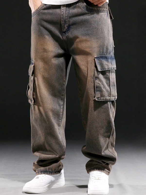 men's heavy duty workwear jeans straight leg fit with multiple utility pockets | all season industrial & everyday pants | machine washable vintage cargo jeans for men