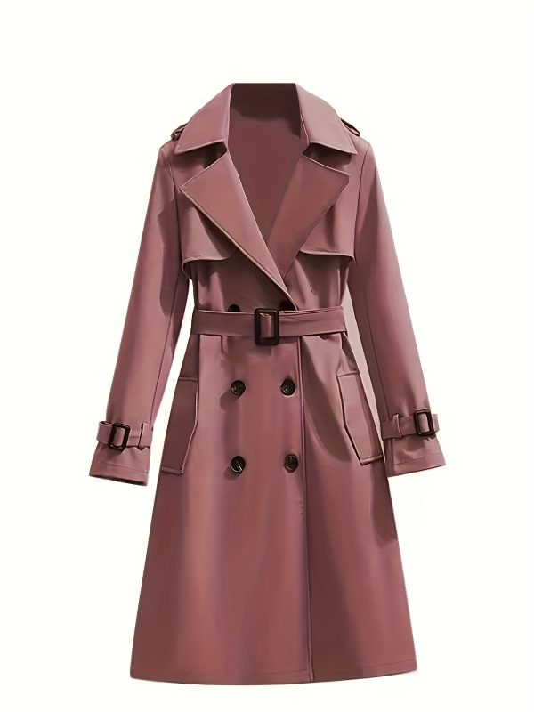 elegant white double breasted trench coat for women long sleeve, belted waist, button up design, casual style, perfect for fall & winter, casual winter wear | belted trench coat | structured design