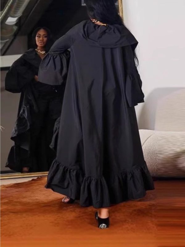 new women's ruffled shawl trench coat for autumn 2025 | solid color long design, elegant and atmospheric, suitable for commuting, going out, parties and other occasions, showcasing french romantic temperament