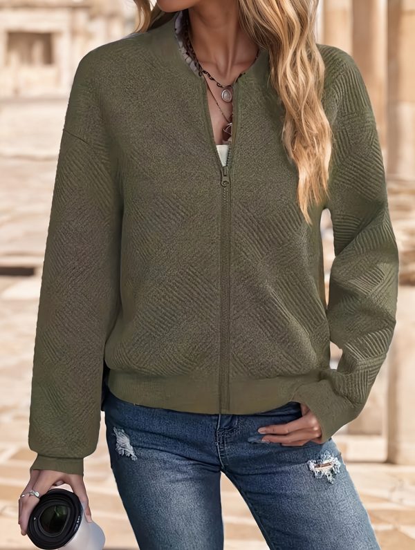 women's casual solid green zip up jacket