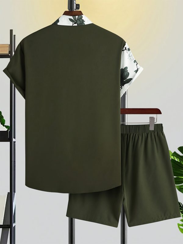 men's casual sports suit, men's printed patchwork shirt, shorts for outdoor wear in summer