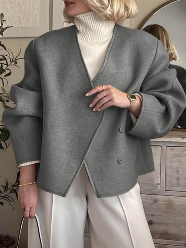 womens cropped jackets fall v neck short pea coats single breasted outerwear winter outfits