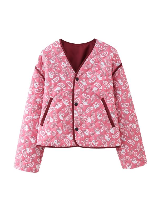 women's short jacket, fashionable versatile jacket, leaf printed jacket, autumn and winter women's clothing