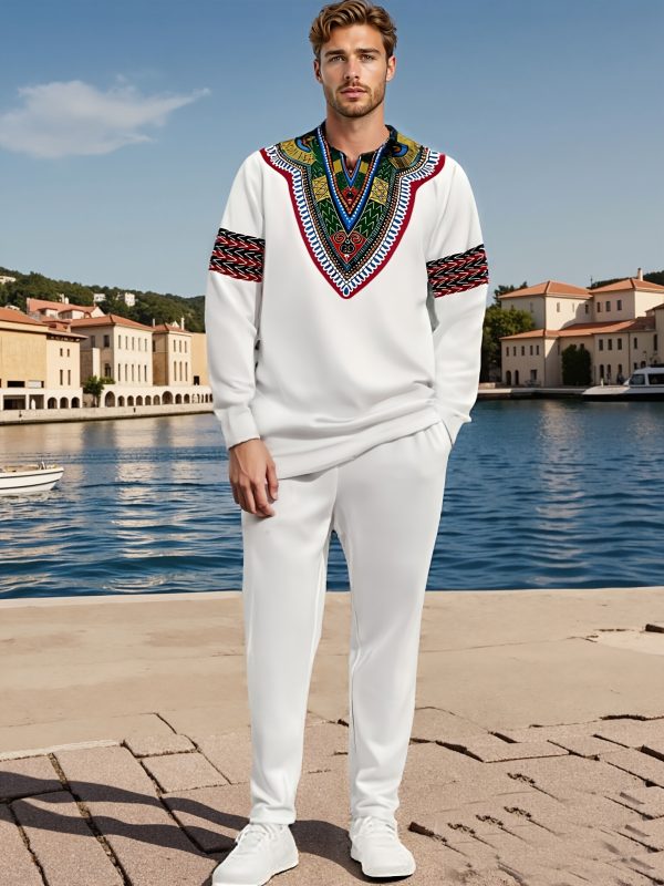 men's contrasting long sleeve shirt and pant tracksuits, casual gradient printed and round neck sets, two side pockets and drawstring elastic waistband, straight leg, versatile style suits, for daily life, party and dating