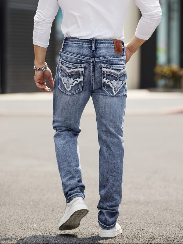 men's classic four season stretch embroidered straight leg jeans