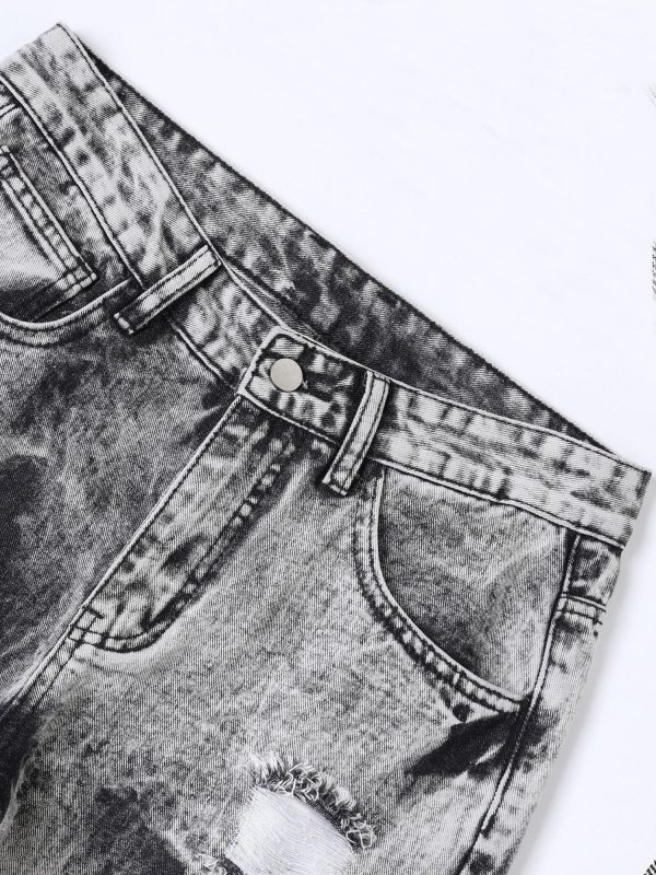 men's straight leg slim fit distressed black faux denim mid rise blend, casual street style with ripped details, comfortable and versatile, suitable for casual wear, stylish long pants, durable fabric