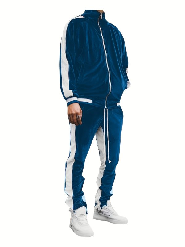 men's velour tracksuit sweatsuit set jogging suits full zip casual jackets pants 2pcs outfit athletic workout