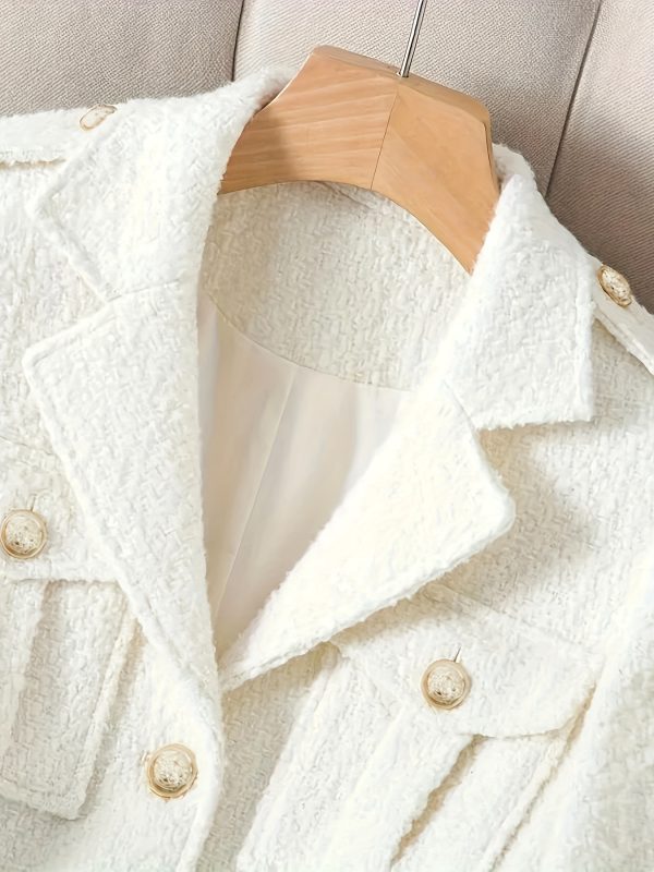 women ivory tweed blazer with golden buttons tailored office to casual jacket fall transition wardrobe staple elegant structured outerwear