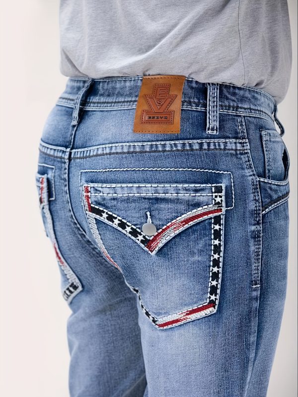 men's classic thick thread embroidery slim elastic four season jeans, esdvq