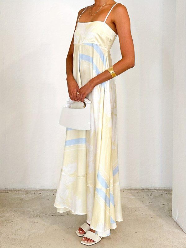 women's long cami dress stripeu002fdot print spaghetti strap backless a line flowy dress