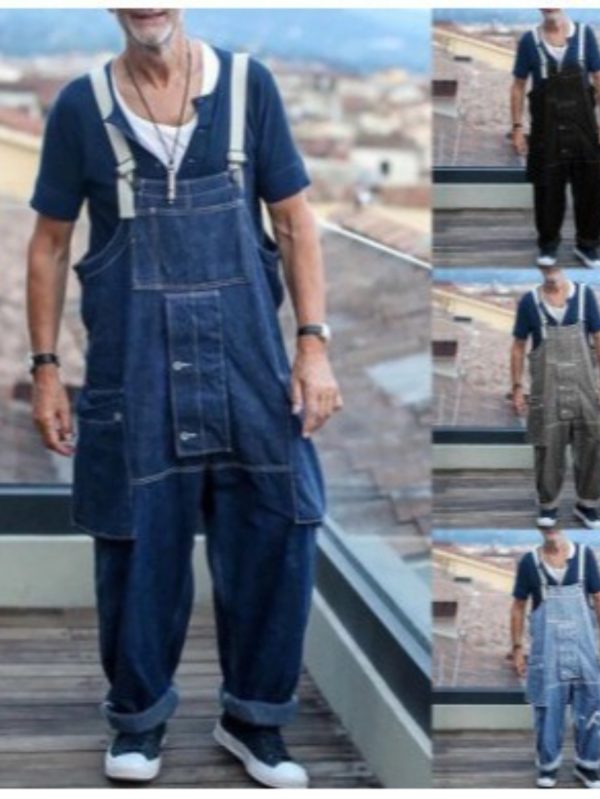 men's loose fit workwear jeans & trousers casual multi pocket overalls with raw wash, medium stretch, all season comfort, solid color, perfect for casual attire, casual wear | relaxed fit jeans | medium stretch fabric