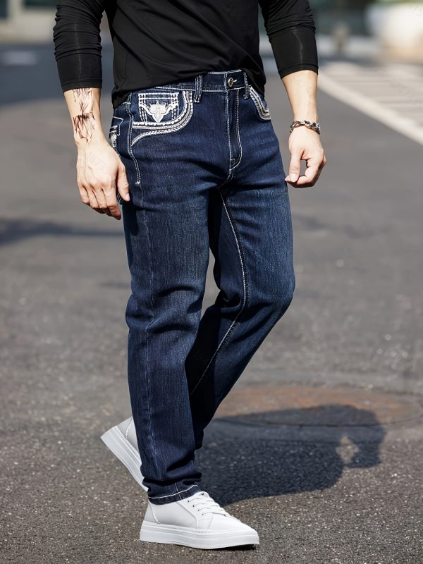 men's thick thread classic embroidered slim four season stretch jeans
