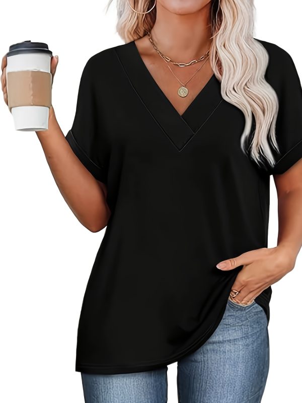 women's tops short bat sleeve shirt fashionable v neck clothing, casual and versatile