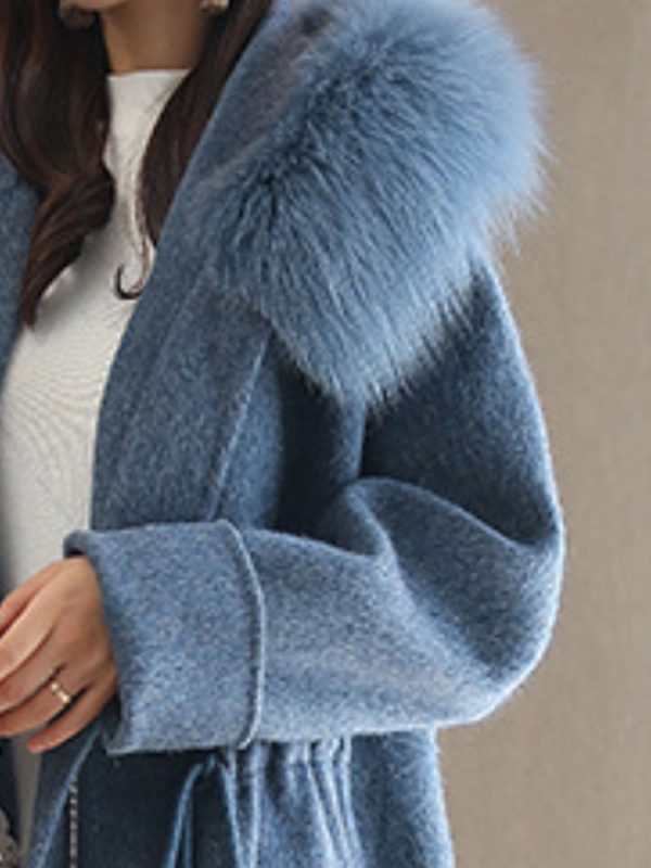 women's autumn and winter slim fit fashion padded wool collar zipper coat