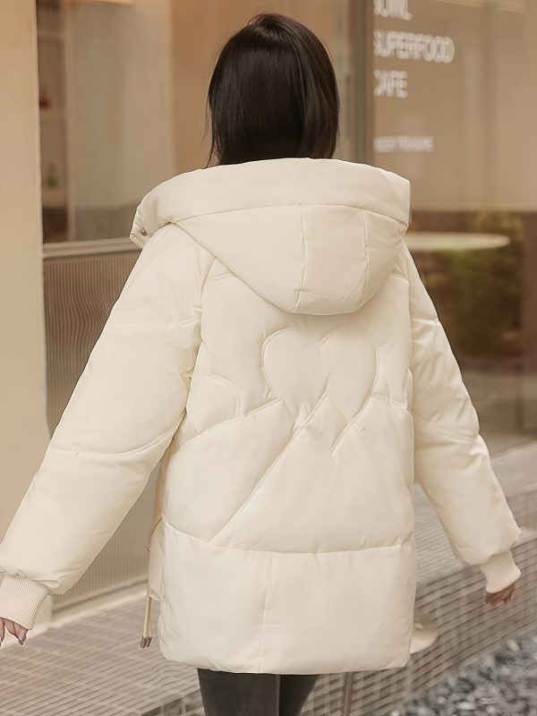 solid color zip up padded jacket coat, casual long sleeve warm hooded outerwear for winter, women's clothing