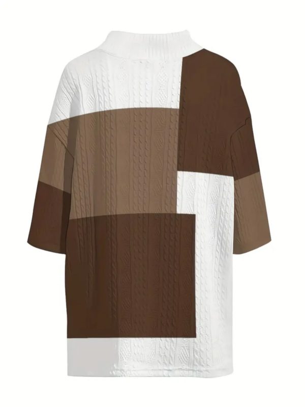 men's brown and white patch knit pullover | textured knit fabric+loose design | perfect for beach vacations, casual gatherings, and sunset walks stay fashionable and comfortable all day long