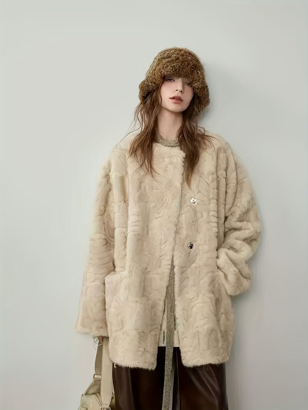 women's faux fur coat winter button front design, machine washable, solid color casual fashionable warm jacket for fall and winter, soft texture women's clothing