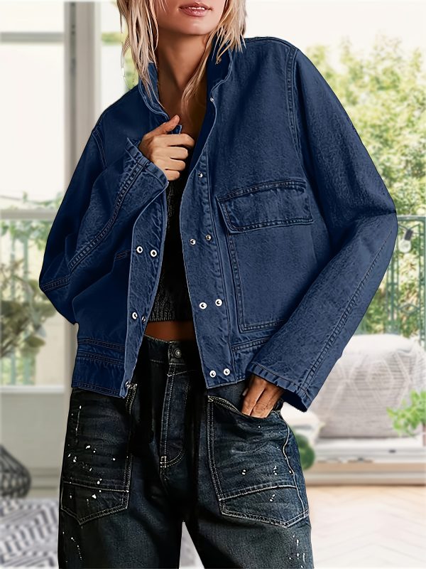 womens denim jackets casual long sleeve button jean shirt shackets with pockets