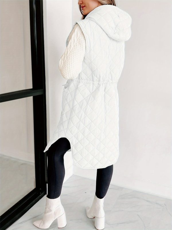 women's quilted hooded puffer vest warm sleeveless winter jacket with pockets, polyester, machine washable, coats, long