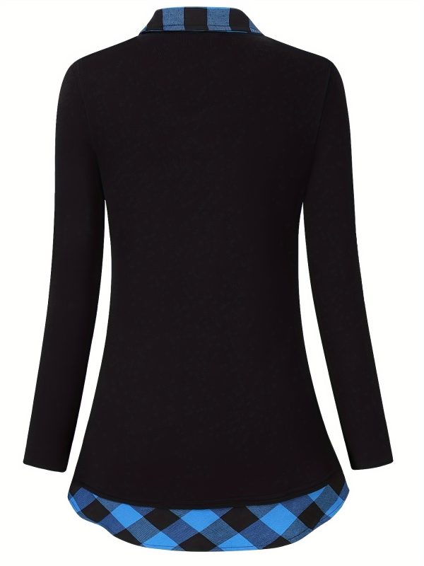 color block lapel neck blouse, casual long sleeve blouse for spring & fall, women's clothing