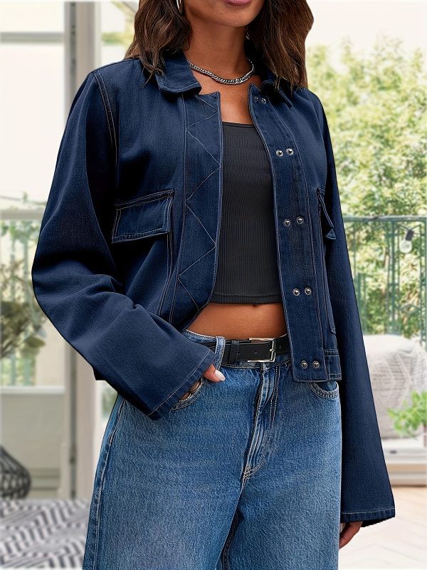 womens denim jackets casual long sleeve button jean shirt shackets with pockets