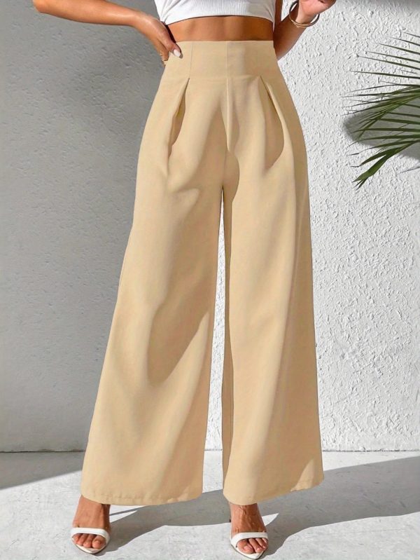 women new elegant high waisted drape wide leg dress pants suit pants solid color fashion office work pants
