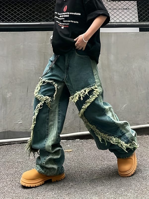 high street washed y2k style loose fit men's jeans | a must have retro distressed loose jeans for street fashion, perfect for work, daily commuting, and wearable in all seasons.