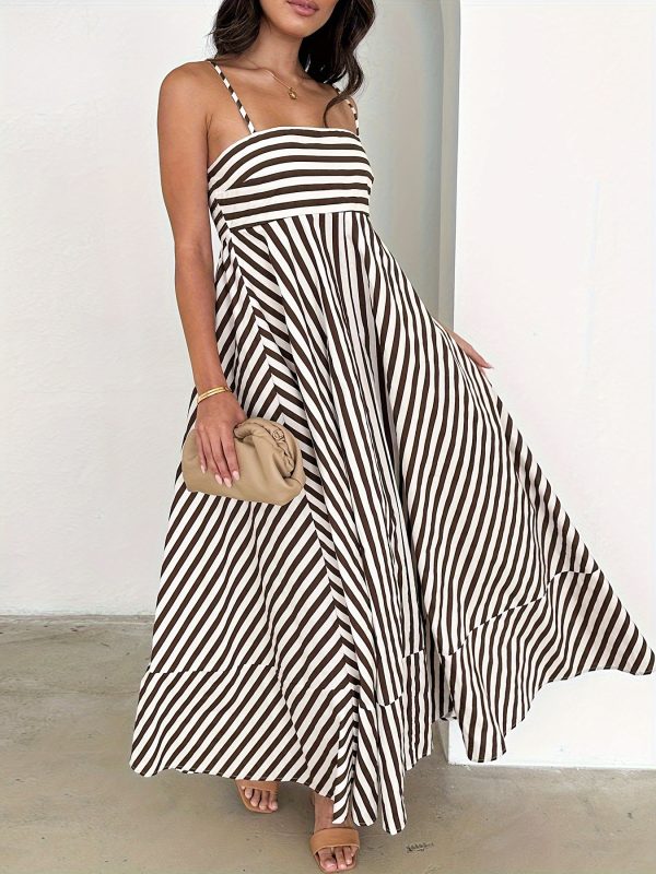 women's long cami dress stripeu002fdot print spaghetti strap backless a line flowy dress