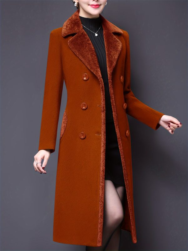 women's double breasted notched lapel midi pea coat jackets