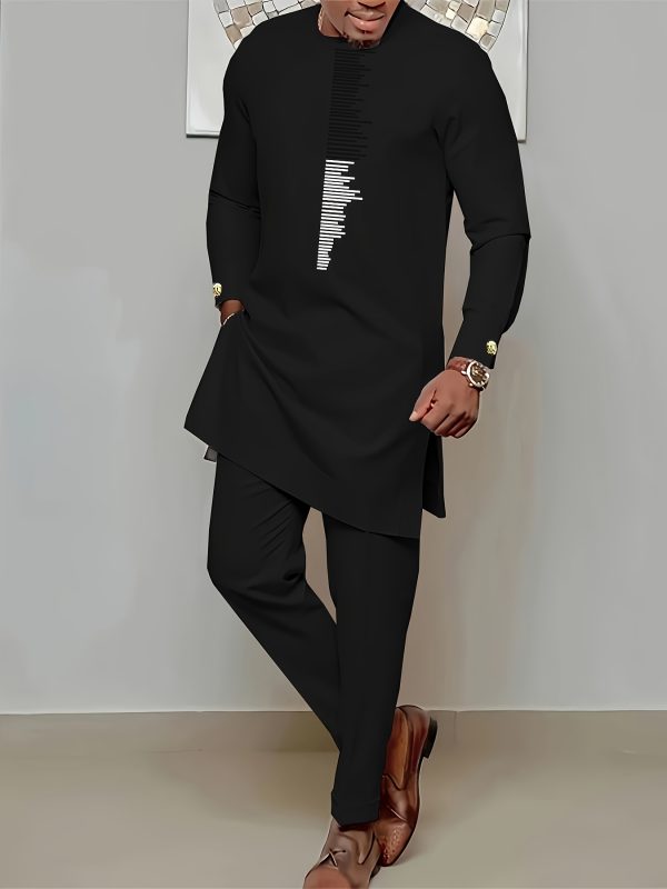 men's casual long sleeved two piece suit mid length top and trousers