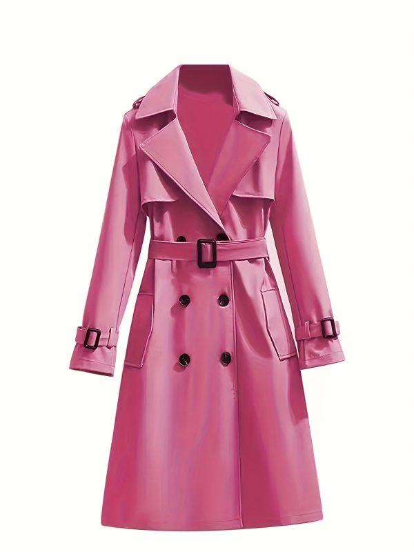 elegant white double breasted trench coat for women long sleeve, belted waist, button up design, casual style, perfect for fall & winter, casual winter wear | belted trench coat | structured design