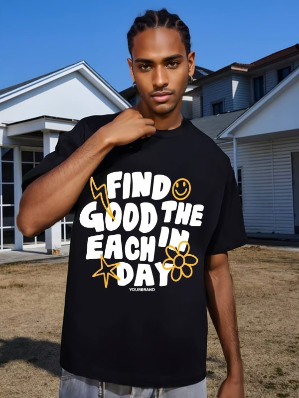 find good in the each day men's high quality thick combed 220g cotton round neck t shirt with trendy pixel style printed short sleeves