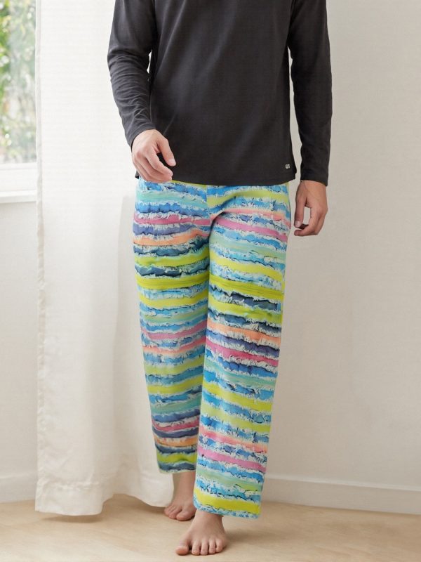 men's colorful striped wide leg denim pants rainbow print mid rise casual jeans with pockets, loose fit button closure, all season comfort for casual attire, comfortable clothing | vibrant striped jeans | nonstretch fabric