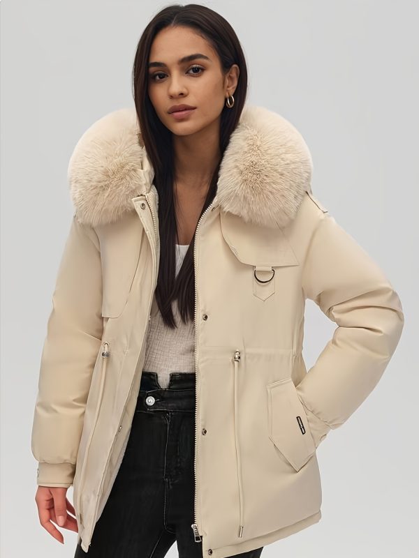 women's beige faux fur zip up coat long winter coat with pockets, solid color, fallu002fwinter style, cozy outerwear for cold weather, cozy winter wear | zipup coat | durable outerwear