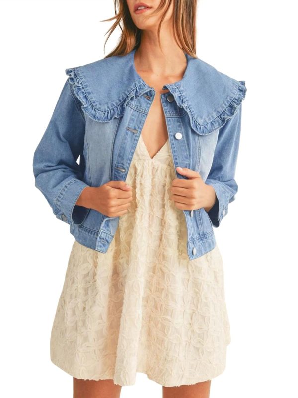 women's casual denim jacket long sleeve, collared shirt coat with pockets, machine washable