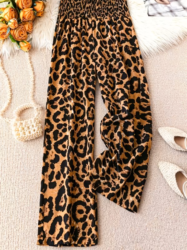 ladies new style women's trousers leopard print casual pants elastic waist loose wide leg pants