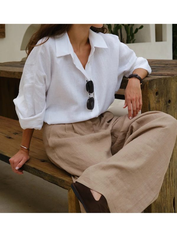 women's solid navy blue lapel collar shirt loose fit long sleeve single breasted button front, classic pointed collar & structured chest pocket, casual to semi formal versatile blouse for spring summer fall, comfortable everyday & special occasion wear