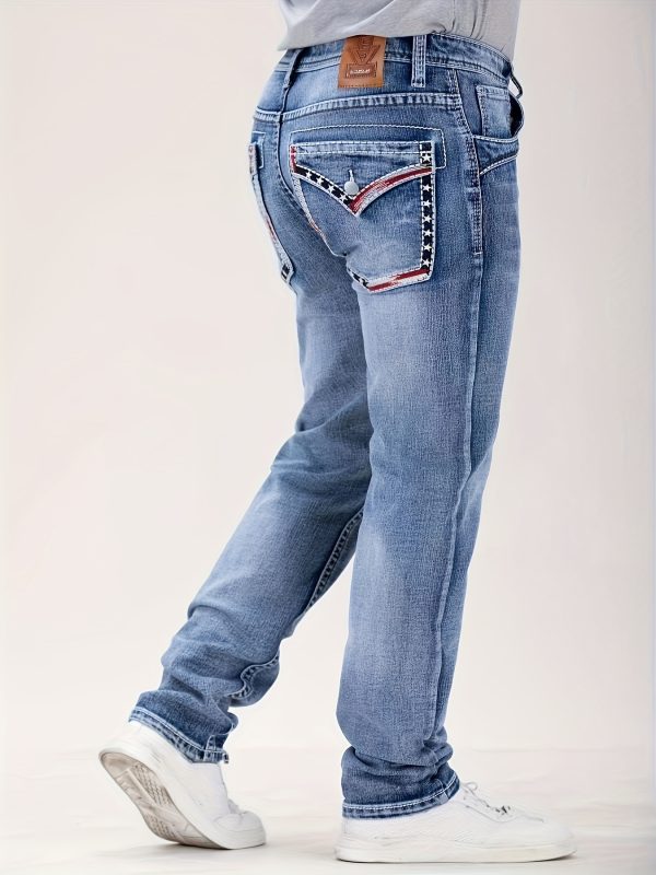 men's classic thick thread embroidery slim elastic four season jeans, esdvq