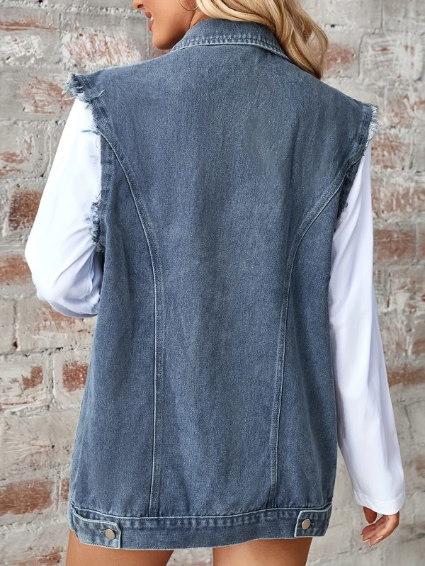 2025 premium women's destroyed denim jacket oversized boyfriend style raw hem coat with fashionable rips, streetwear essential