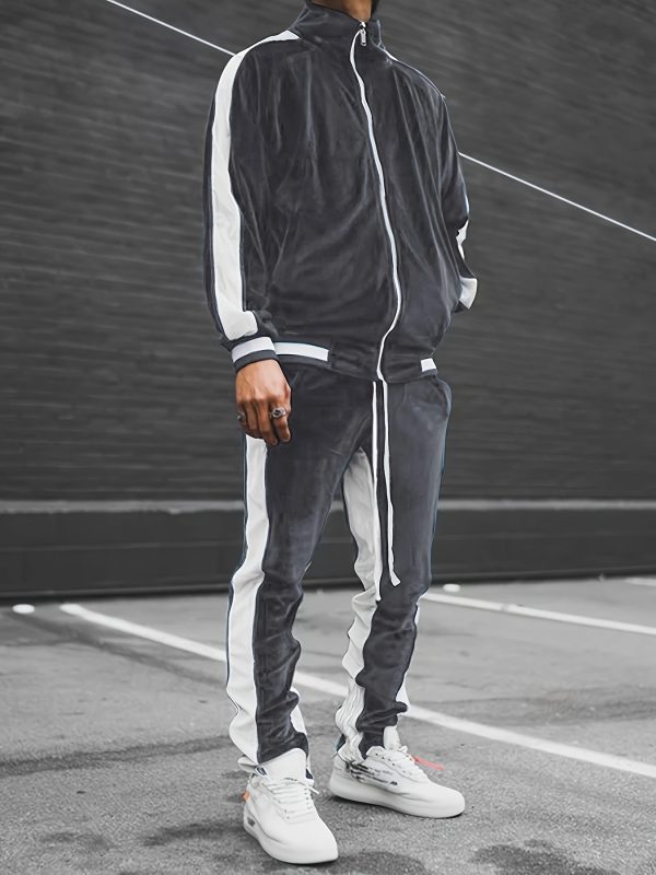 men's velour tracksuit sweatsuit set jogging suits full zip casual jackets pants 2pcs outfit athletic workout