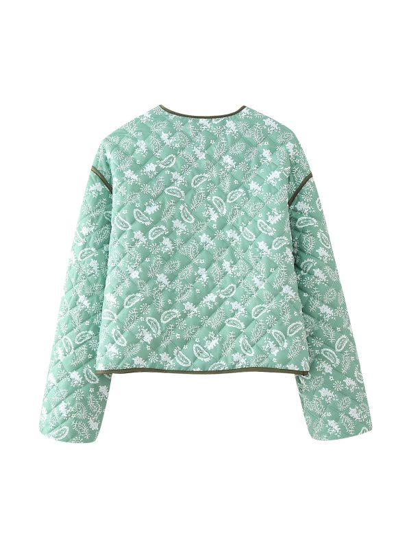 women's short jacket, fashionable versatile jacket, leaf printed jacket, autumn and winter women's clothing