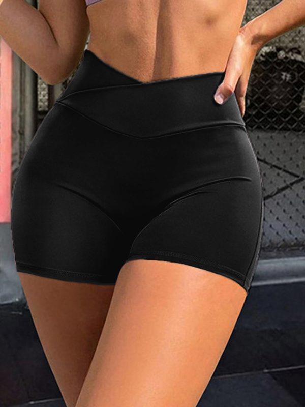 women's yoga shorts solid color high waisted short pants tummy control workout cycling pants with pockets